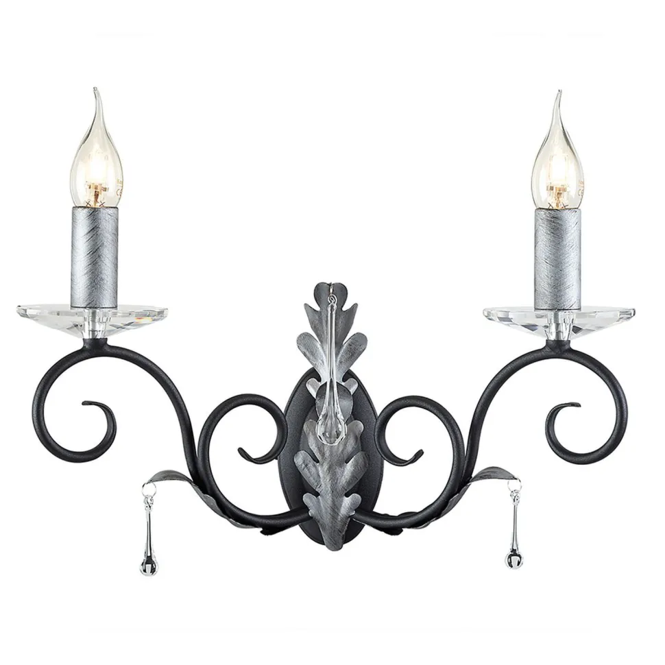 Prunkvolle Wandlampe Schwarz Silber floral mit Kristall