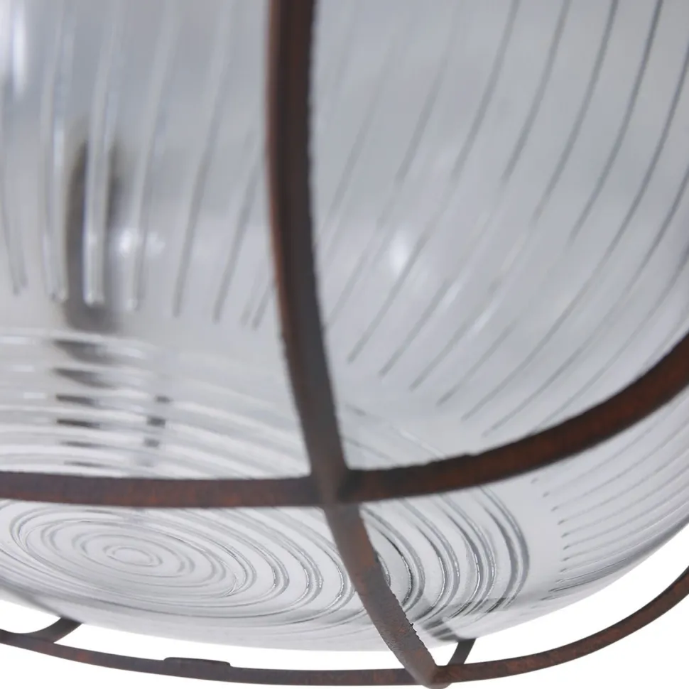 Runde Deckenlampe Braun Riffelglas Metall E27 Bullauge