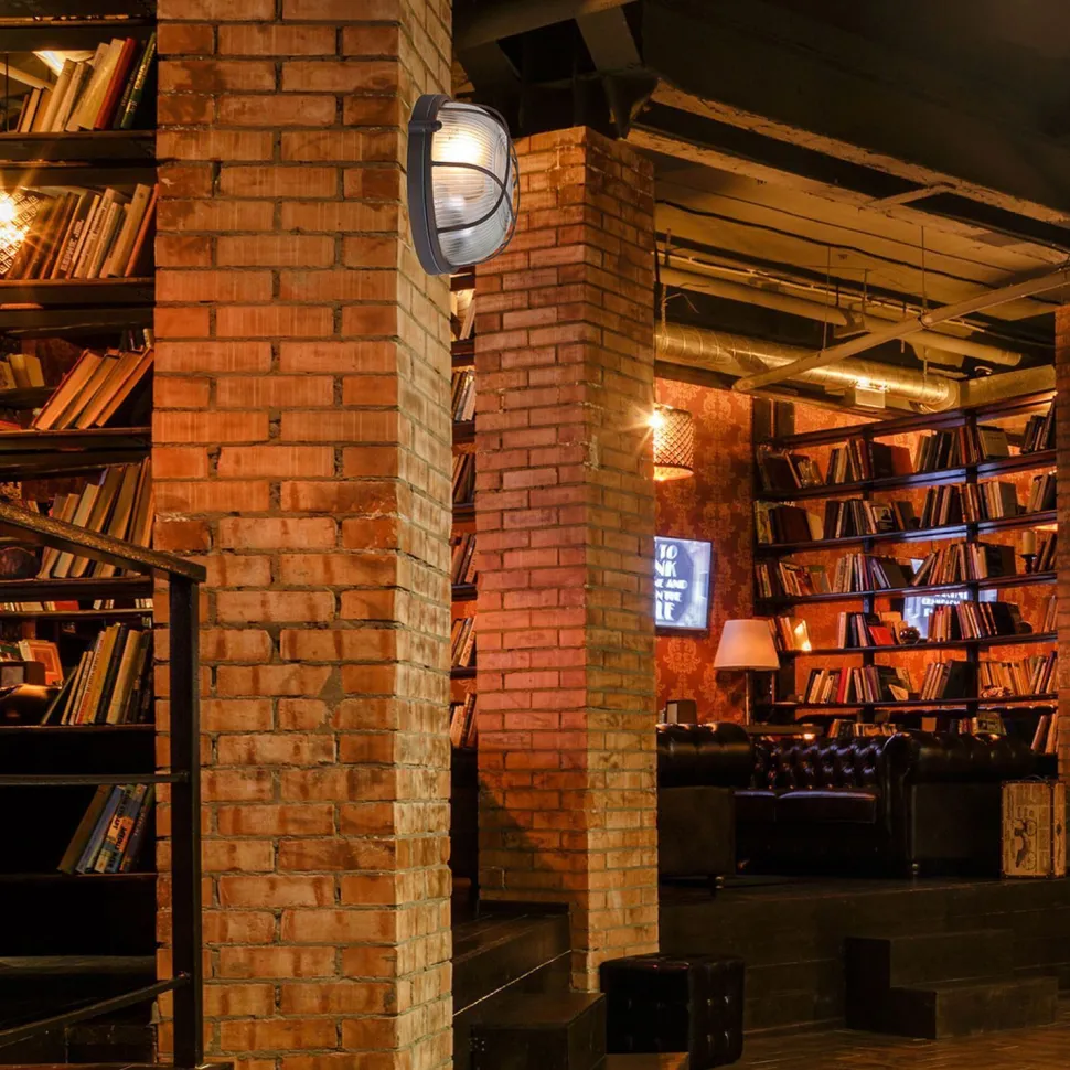 Runde Deckenlampe Braun Riffelglas Metall E27 Bullauge