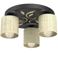 Runde Deckenlampe Rattan Metall Schwarz Ø35 cm blendarm