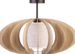 Runde Deckenleuchte Holz Stoff blendarm Ø60 cm E27