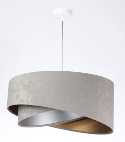 Runde Hängelampe E27 D: 50 cm Grau Gold Silber Stoffschirm