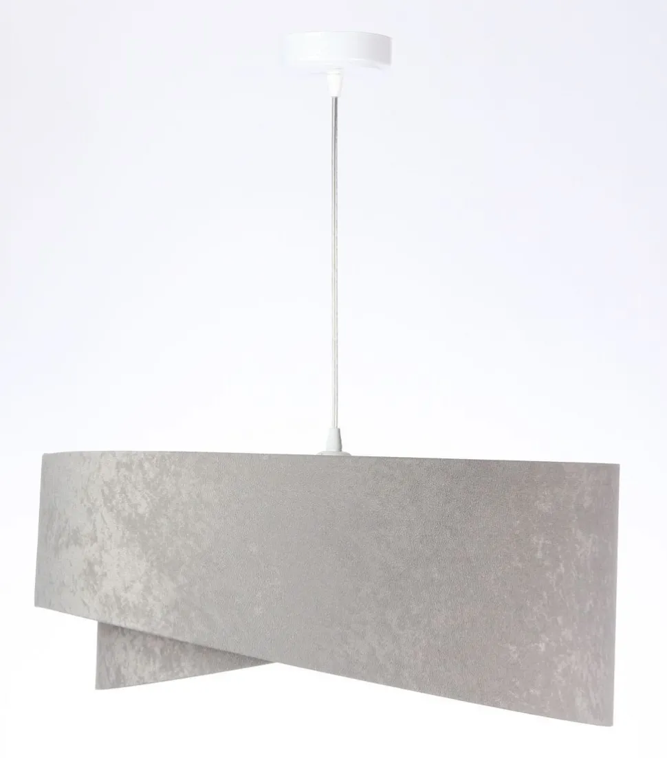 Runde Hängelampe E27 D: 50 cm Grau Gold Silber Stoffschirm