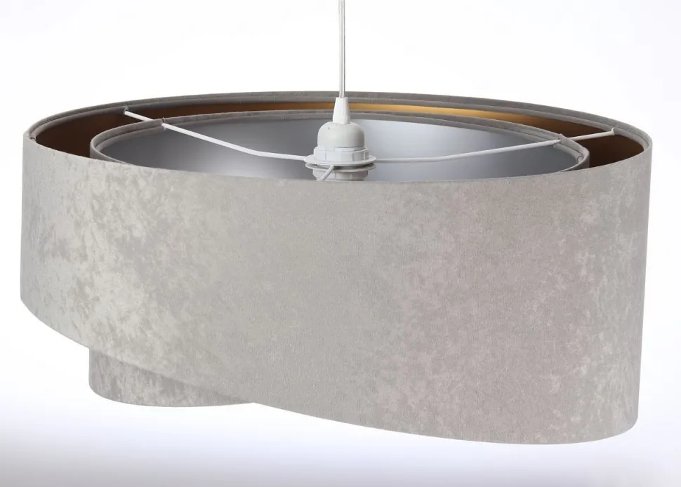 Runde Hängelampe E27 D: 50 cm Grau Gold Silber Stoffschirm