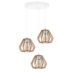 Runde Hängelampe E27 Holz Metall Weiß B:35 cm gemütlich