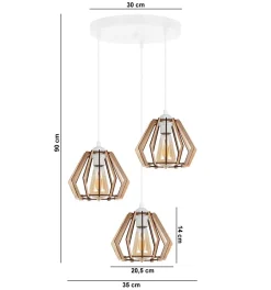 Runde Hängelampe E27 Holz Metall Weiß B:35 cm gemütlich