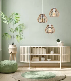 Runde Hängelampe E27 Holz Metall Weiß B:35 cm gemütlich