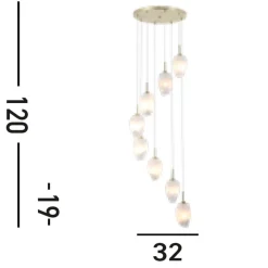 Runde Hängelampe Glas Metall 8-flammig in Messing Weiß
