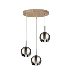 Runde Hängelampe Holz Eiche Metall mit LED 3-flmg