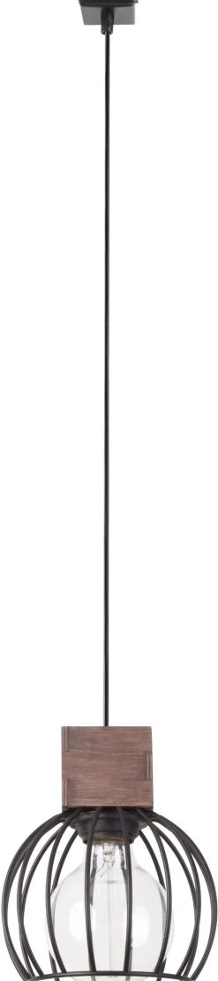 Runde Hängelampe Holz Metall Schwarz E27 Ø16 cm