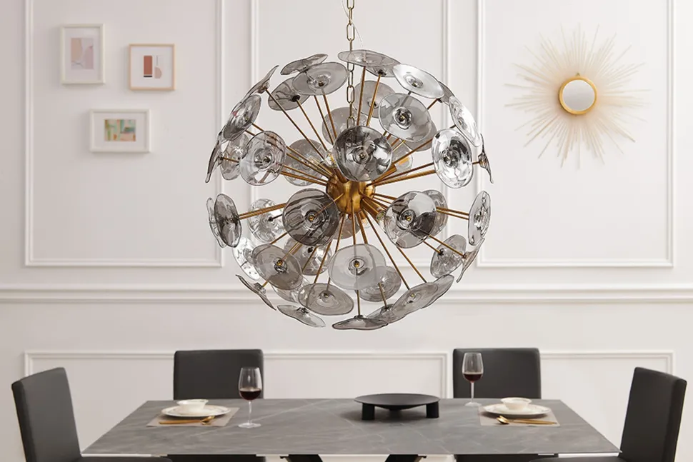 Runde Hängelampe Kugel Glas Metall 5-flammig in Gold