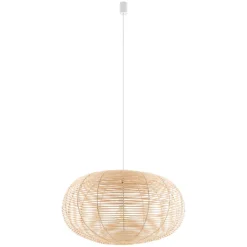 Runde Hängelampe Rattan Natur wohnlich E27 Ø79 cm groß