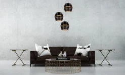 Runde Hängelampe Schwarz Gold Metall B:45 cm E27 3-flmg