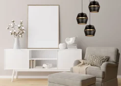 Runde Hängelampe Schwarz Gold Metall B:45 cm E27 3-flmg