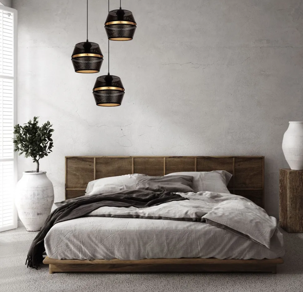 Runde Hängelampe Schwarz Gold Metall B:45 cm E27 3-flmg