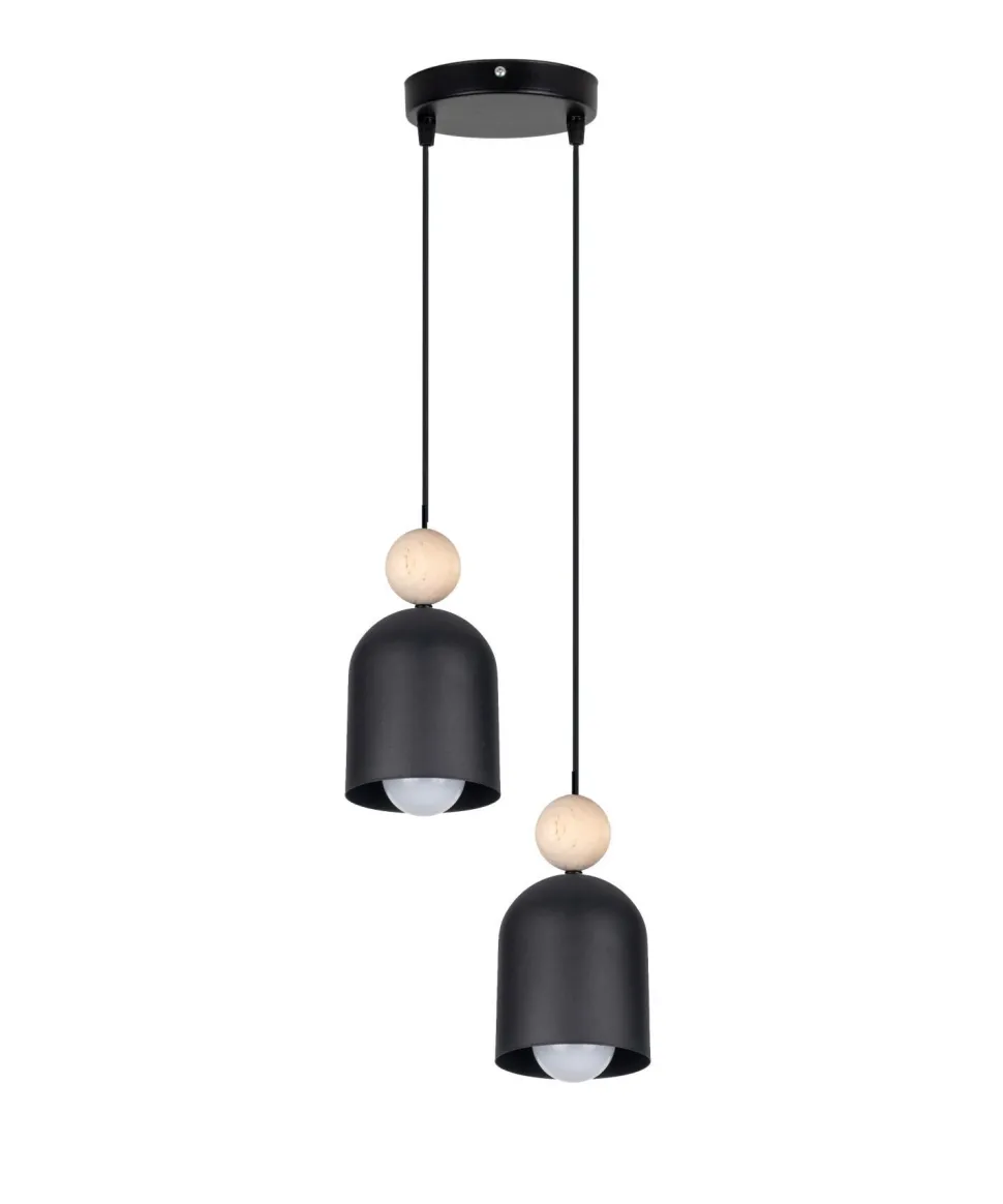 Runde Hängelampe Schwarz Metall Holz 2-flmg E27 Ø21 cm