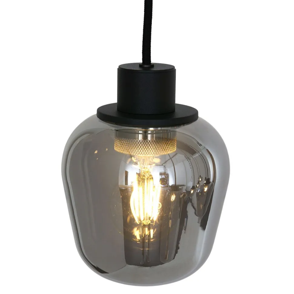 Runde Hängelampe Schwarz Rauchgrau Glas Metall 145 cm