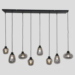 Runde Hängelampe Schwarz Rauchgrau Glas Metall 145 cm