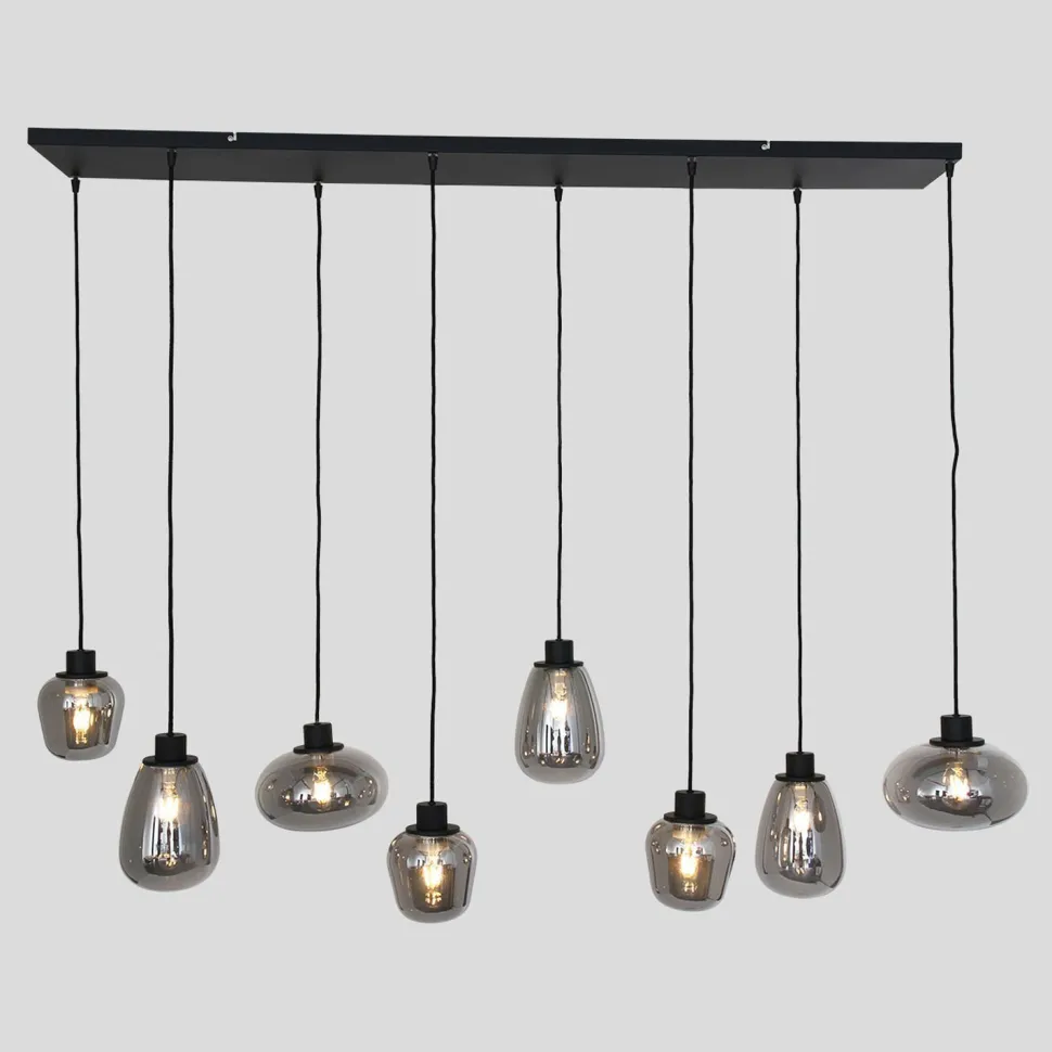 Runde Hängelampe Schwarz Rauchgrau Glas Metall 145 cm