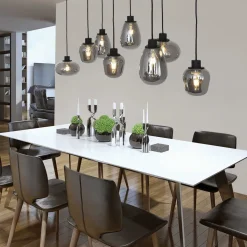 Runde Hängelampe Schwarz Rauchgrau Glas Metall 145 cm