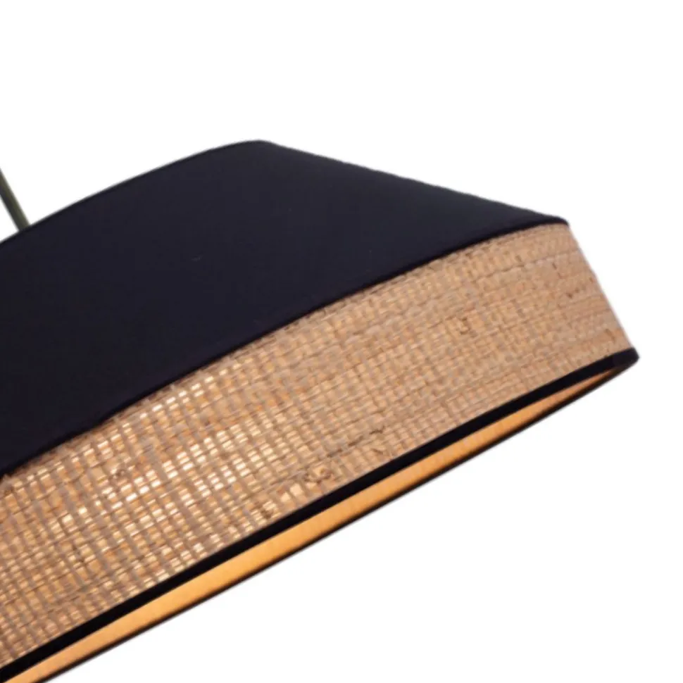 Runde Hängelampe Stoff Rattan Schwarz Natur E27 Ø45 cm