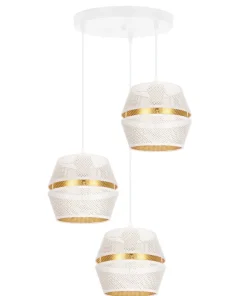 Runde Hängelampe Weiß Gold Metall B:45 cm E27 3-flmg