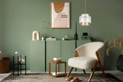 Runde Hängeleuchte Stoff Weiß Gold Ø20 cm E27 gemütlich