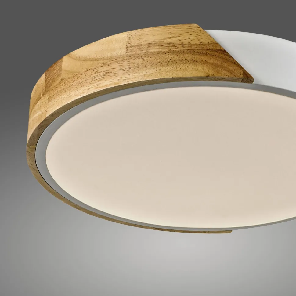 Runde LED Deckenlampe Holz Ø32 cm Weiß Natur 2520 lm