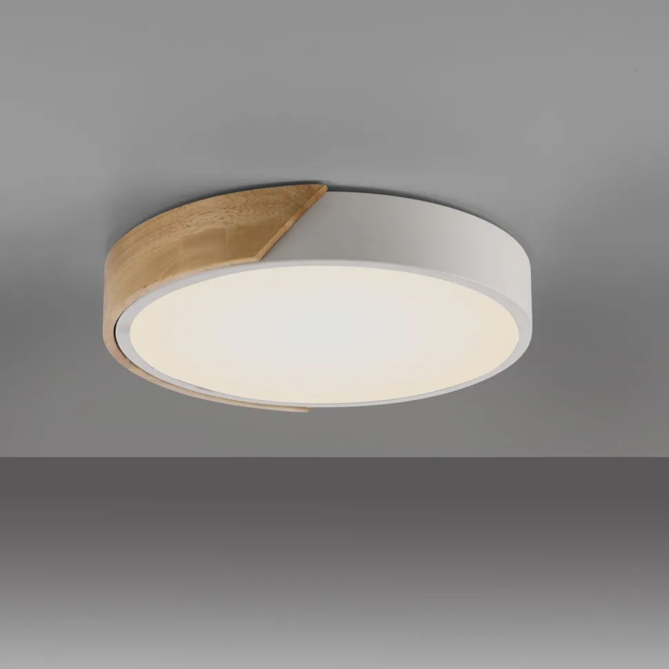 Runde LED Deckenlampe Holz Ø32 cm Weiß Natur 2520 lm