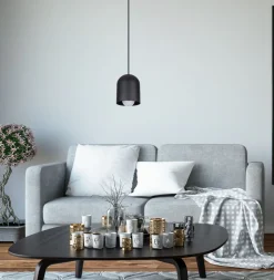 Runde Pendelleuchte Metall Schwarz E27 Ø11 cm Loft