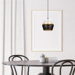 Runde Pendelleuchte Metall Schwarz Weiß Gold E27 Ø20 cm