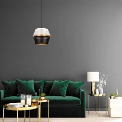 Runde Pendelleuchte Metall Schwarz Weiß Gold E27 Ø20 cm