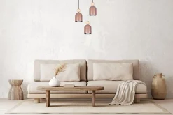 Runde Pendelleuchte Pink Metall Holz 3-flmg E27 Ø36 cm