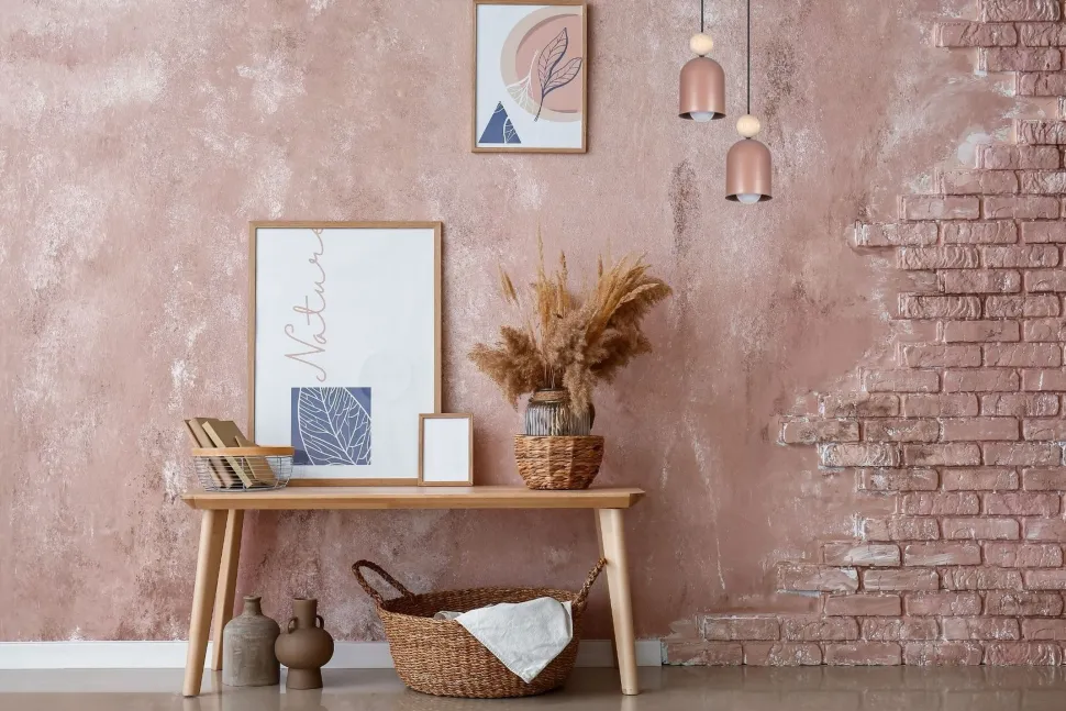 Runde Pendelleuchte Pink Metall Holz 2-flmg E27 Ø21 cm