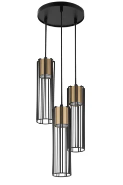 Runde Pendelleuchte Schwarz Gold Metall 3-flmg Ø20 cm
