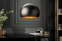 Runde Pendelleuchte Schwarz Gold Metall Ø30 cm Retro