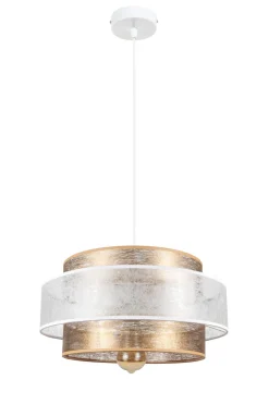 Runde Pendelleuchte Stoff Weiß Gold Ø40 cm E27 wohnlich