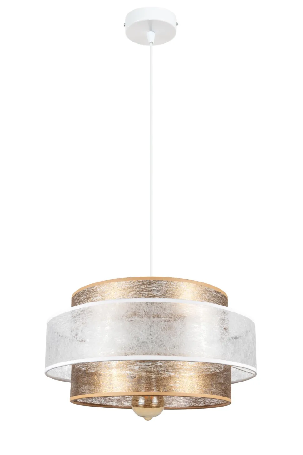 Runde Pendelleuchte Stoff Weiß Gold Ø40 cm E27 wohnlich