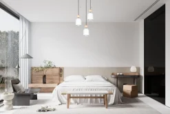 Runde Pendelleuchte Weiß Metall Holz 3-flmg E27 Ø36 cm