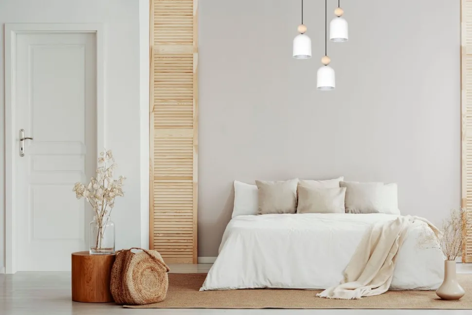 Runde Pendelleuchte Weiß Metall Holz 3-flmg E27 Ø36 cm