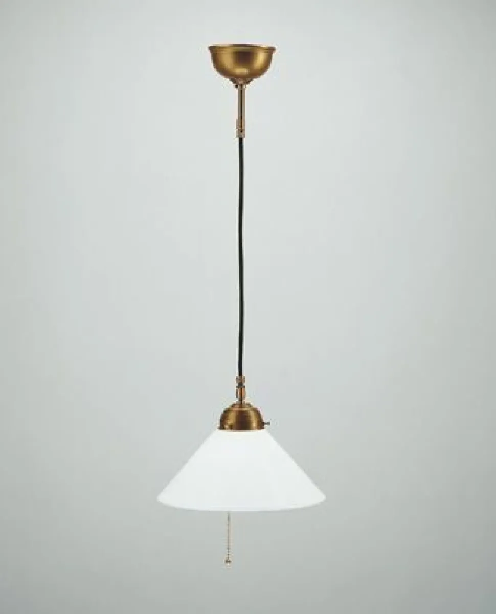 Runde Pendelleuchte Zugschalter Messing Glas E27 Ø25 cm