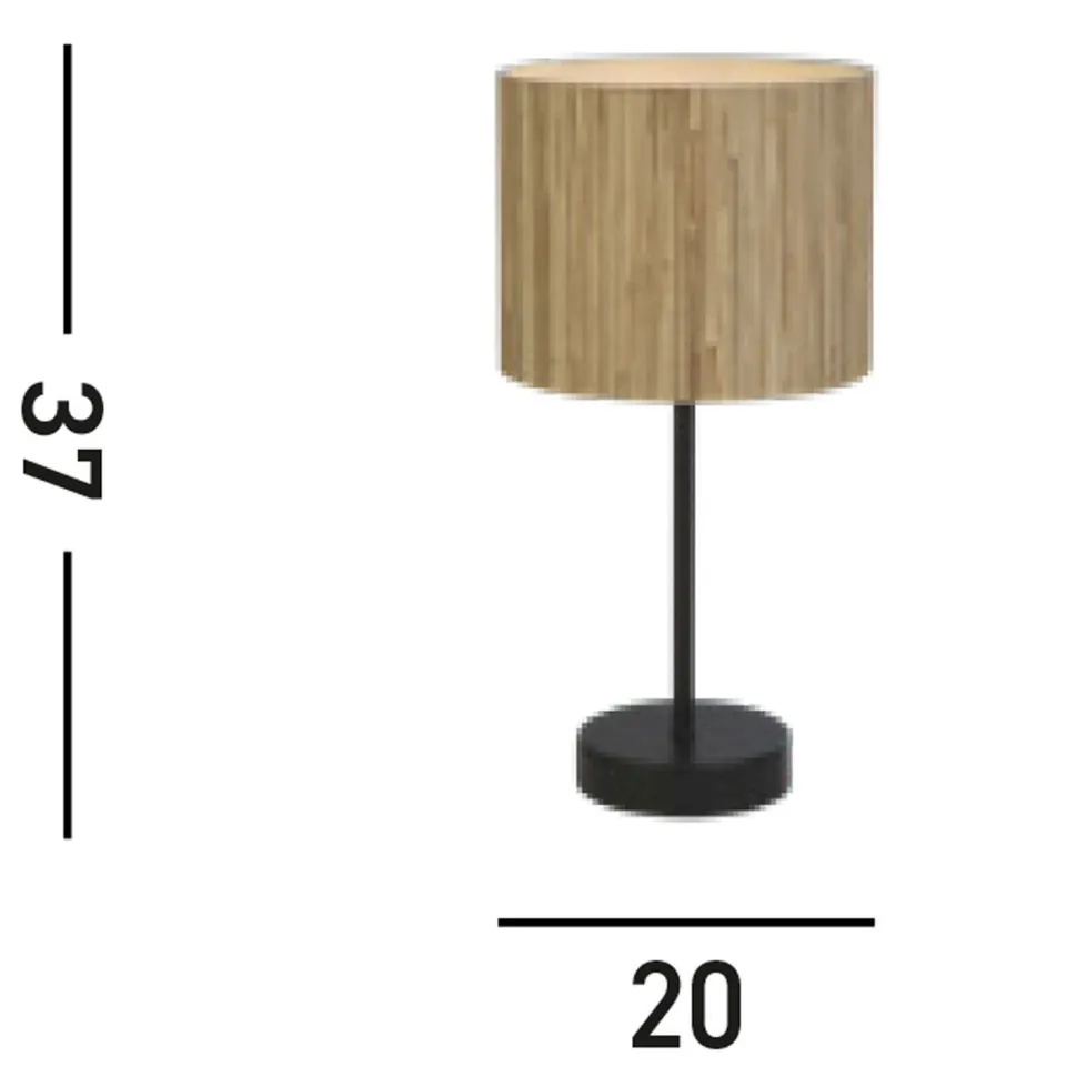 Runde Tischlampe Bambus Metall E14 37 cm Schwarz Natur