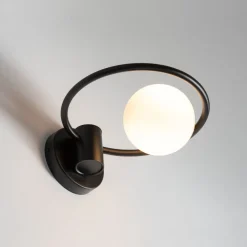 Runde Wandleuchte Glas Kugel Metall Schwarz Ø12 cm G9