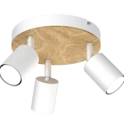 Runder Deckenstrahler flexibel Holz Metall Weiß Natur