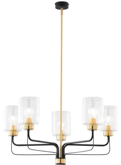 Runder Kronleuchter Metall Glas 5-flammig Ø74cm