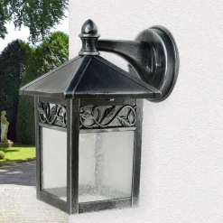 Rustikale Außenwandleuchte Laterne Aluminium Schwarz Hof Haustür IP44