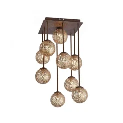 Rustikale Deckenlampe Metall G9 9-flammig Kugeln Gold
