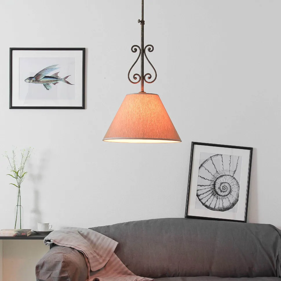 Rustikale Deckenleuchte Stoffschirm Handarbeit