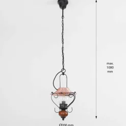 Rustikale Hängeleuchte ENNA mit Glasschirm Schwarz Kupfer