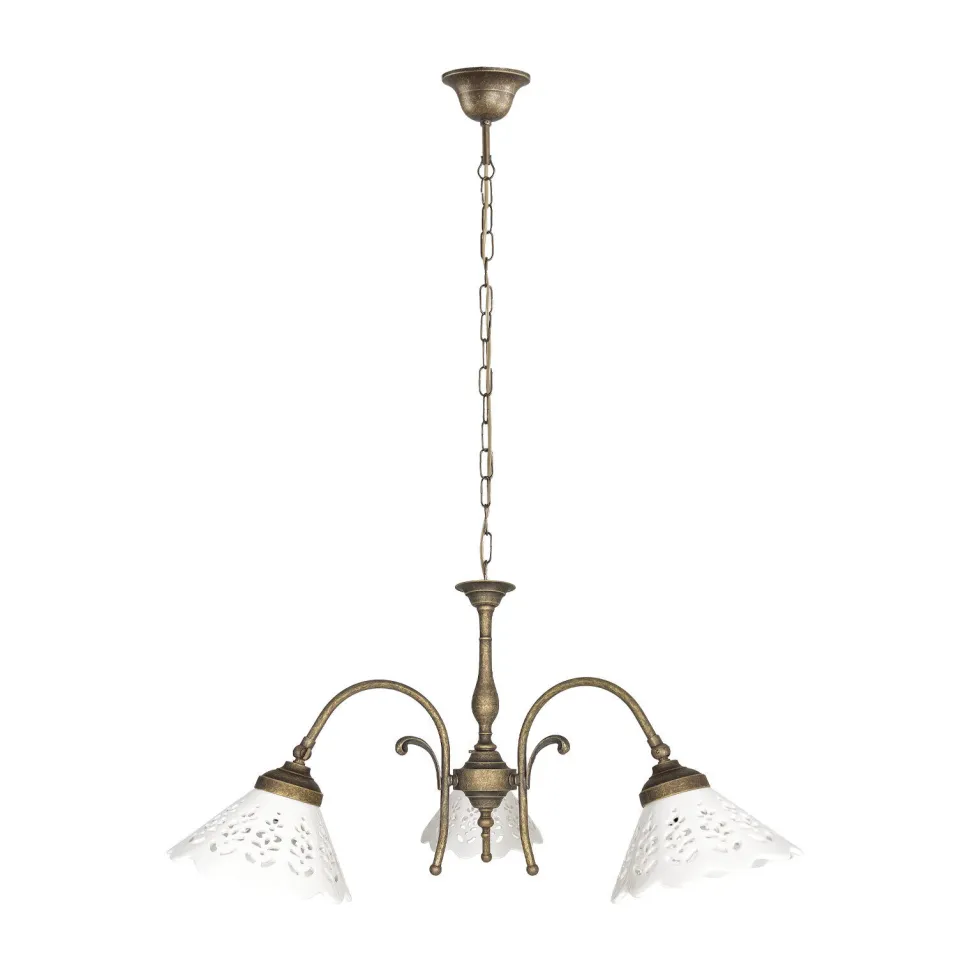 Rustikale Hängeleuchte 3-flammig Keramik Messing E27